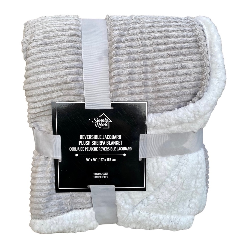 Simply Home Gray White Plush Sherpa Blanket 50X60”